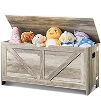 VEVOR Wooden Toy Chest for Kids, Toddler Toy Storage Box with Flip-Top Lid and Safety Hinge, 38.98 x 15.55 x 18.9 Large Kids Storage Bench for Playroom, Bedroom, Living Room or Entryway, Gray
