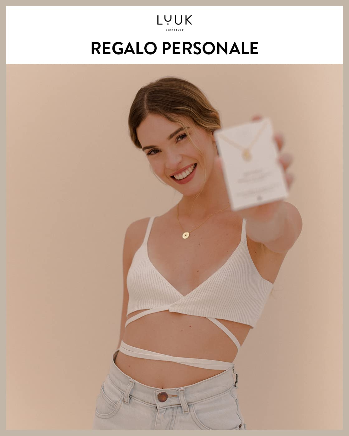 LUUK LIFESTYLE Collane con diverso Ciondolo (50 cm) in Acciaio Inossidabile e cartolina HAPPINESS, Regali per Lei, Donna, Ragazza, Moglie, Mamma, Amica, Gioielli, Argento, Oro e Oro rosa