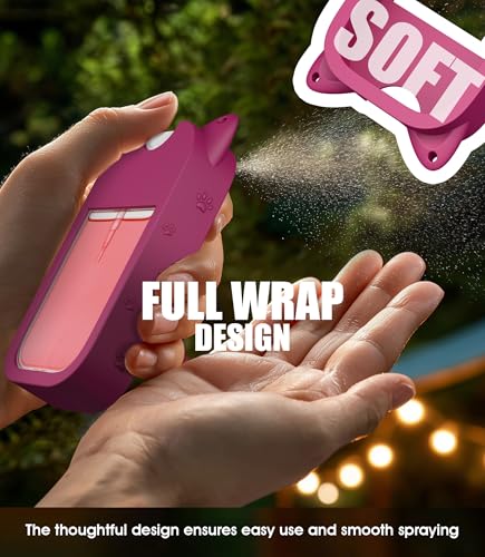 2 Pack Silicone Case Compatible with Touchland Hand Sanitizer Spray (Fit for 1 FL OZ/30 mL Ver), Portable keychain, long lanyard (Black, Rose Pink)4