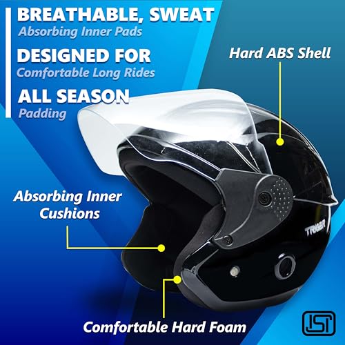 Image of Cortex TRIGER Half Face Helmet Glossy Finish with Scratch Resistant Polycarbonate Visor, Hard ABS Shell Helmet for Men and Women | Clear Visor, Lightweight