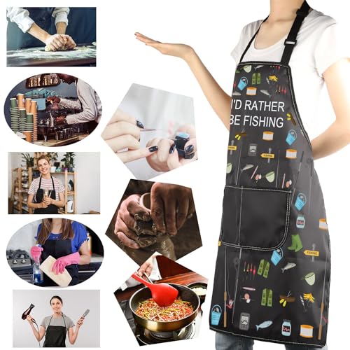 Mbmso I'D Rather Be Fishing Apron Fisherman Apron Funny Fisherman Gift Fish Chef Kitchen Cooking Bbq Grill Apron With Pockets thumb #5