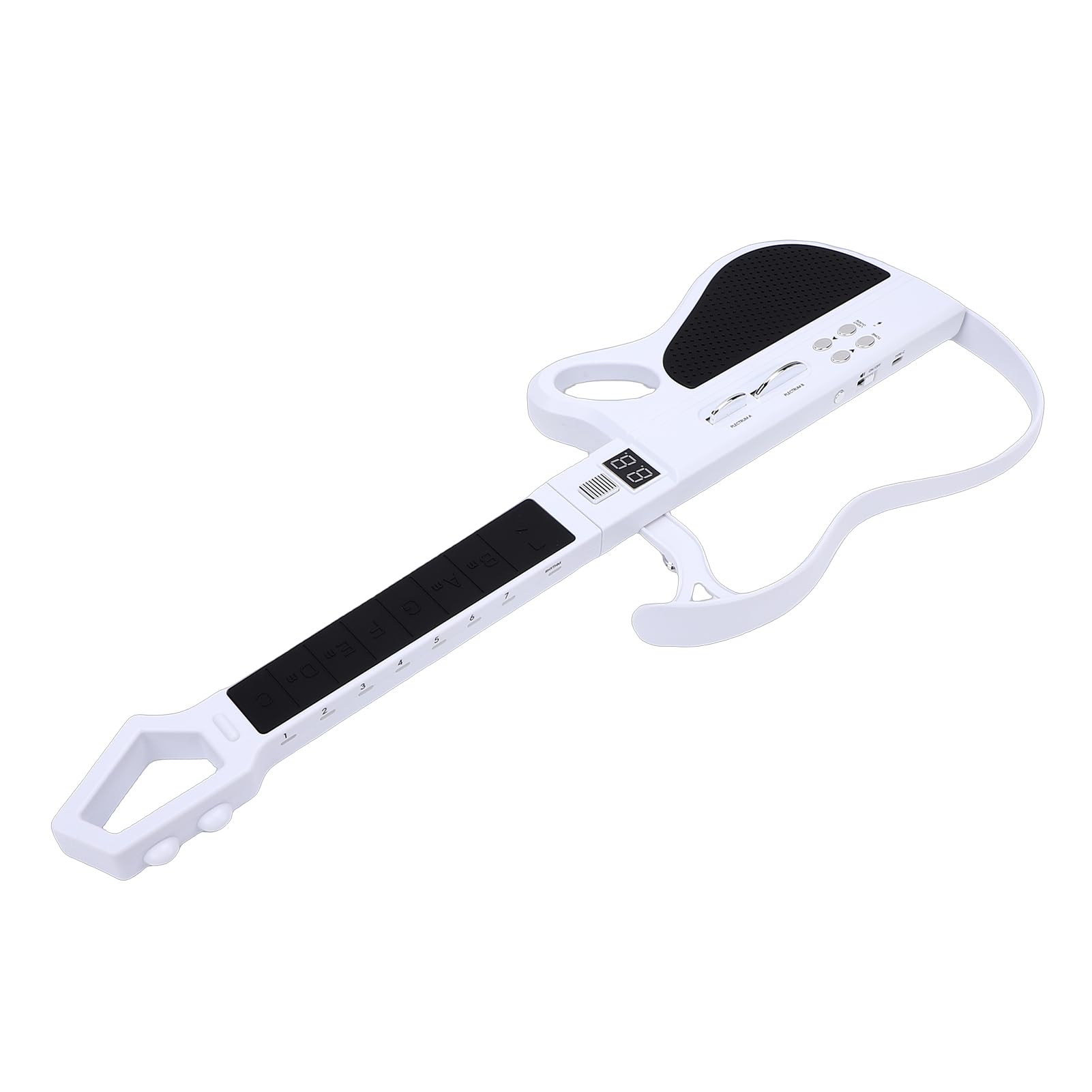 Tissting Chitarra Elettrica Giocattolo Per Bambini Pieghevole Senza Corde - 7 Suoni, Batteria Ricaricabile, 4 Ritmi, Cinturino Incluso Per Musica In Famiglia E All'Aperto (White)