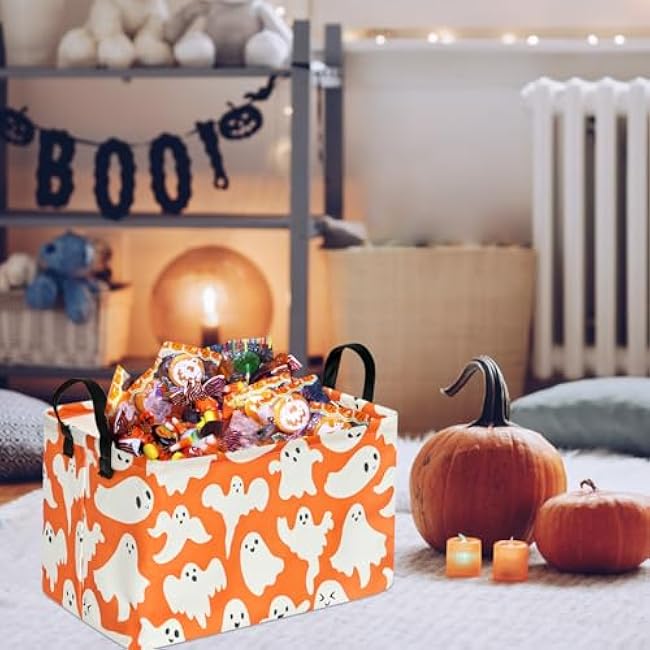Ghost Halloween Party Basket, Collapsible Gift Storage Container for Kids' Toys and Clothes, Cute Organizer Box