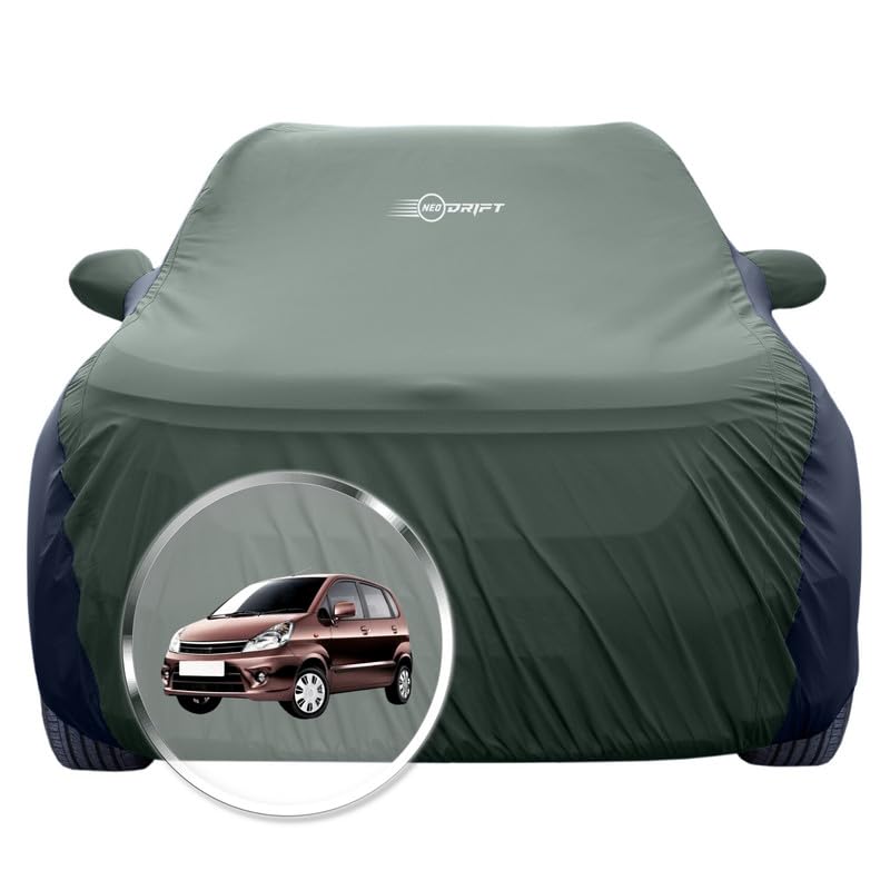 Image of NEODRIFT 'SuperTech' Car Cover for Maruti Suzuki Zen Estilio (100% Water-Resistant, All Weather Protection, Tailored Fit, Multi-Layered & Breathable Fabric) (Colour: L.Green+Black)