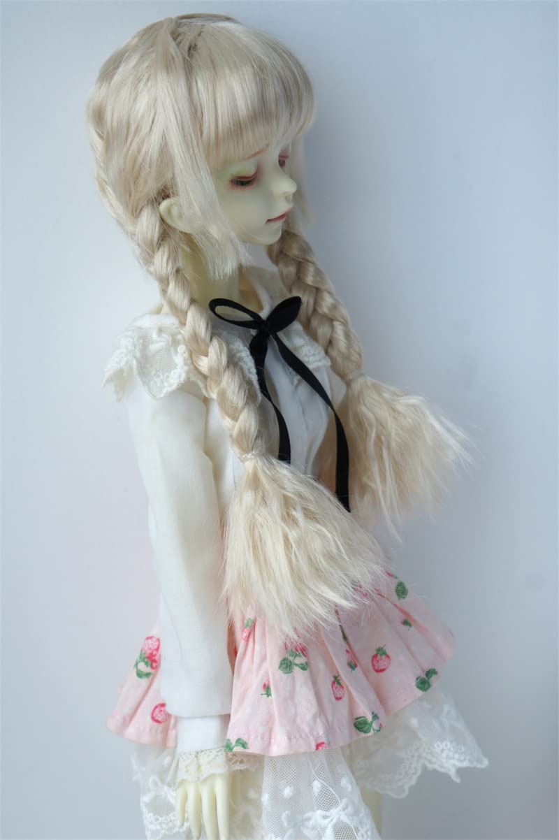 JD691 MSD 7-8inch Twins Long Braids Full Bang Synthetic Mohair Doll Wigs (Blond)