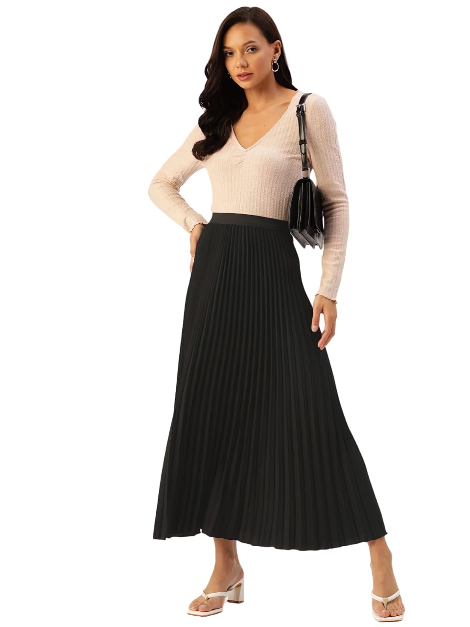 kzully | Skirt for Women | Solid Maxi Skirt | Stylish Pleated A-Line Design | Comfortable Elastic Waist | Lightweight Fabric | Perfect for Any Occasion-picture-45