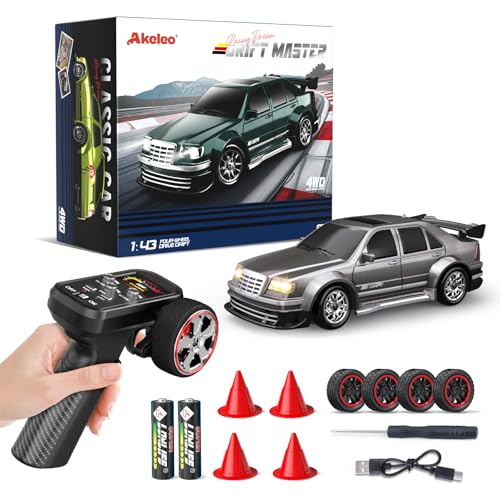 SkyNexus 1/43 Mini RC Drift Car with Gyroscope, 4WD Full Proportional RC Car, 2.4GHZ Hobby Grade Remote Control Cars, RTR Model Vehicle, 20+KM/H High Speed for Hobbyists Kids Adults (Sliver)