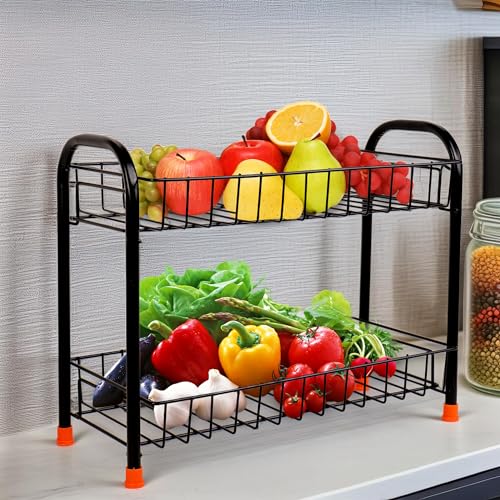 Image of Niyara Iron Metal Heavy Duty Stand Multistorage /Multipurpose Standing Rack, Bathroom Countertop Storage Shelf Cosmetic Organizer Holder Kitchen Spice Rack (Fruit basket 1)