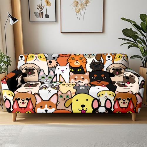 Funda Sofa 3 Plazas Perro Amarillo General Funda De Sofá Elástica En Spandex,Anti Gatos Arañazo Y Perros Mascotas,Antideslizante Protector Sofa,Adecuado para Sala De Estar