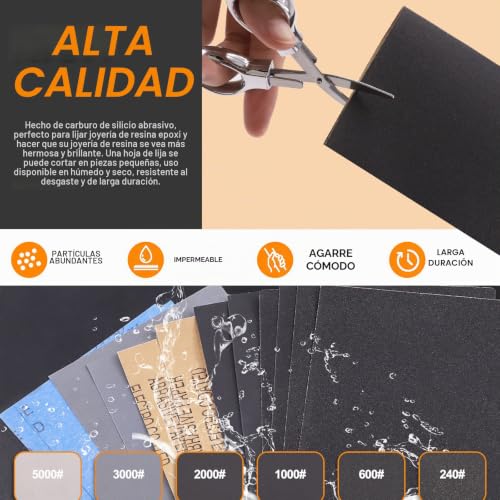 Miniatura 4 de Rustark Kit De Herramientas Y Suministros De Fundición De Resina Para Lijado Y Pulido, Incluye Papeles De Arena, Bloques De Pulido, Tijeras De Paño De Pulido Para Pulir Resina Epoxi Joyería