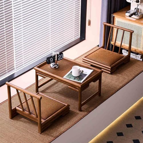 Set di sedie da Pavimento e tavolino da tè in Stile Giapponese, Design Senza Gambe in Tatami di bambù per Soggiorno, Finestra a bovindo e Balcone.，E 80cm