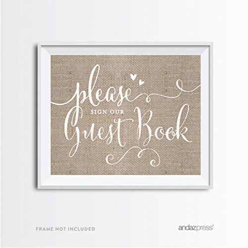 Andaz Press Wedding Party Signs, Country Chic Burlap Print, 8.5x11-inch, Please Sign our Guestbook, 1-Pack