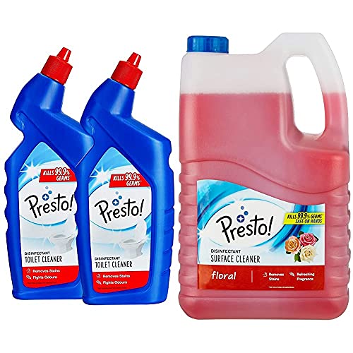 Image of Toilet Cleaner - 1 L (Pack of 2) Amazon Brand - Presto! Disinfectant Surface Cleaner - 5 L (Floral)