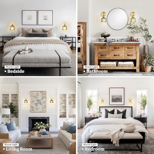 Vintage Wall Sconces Set of 2 with Green Tulip Glass Lampshade 180 Degree Adjustable Brass Sconces Hradwired Modern Wall Lighting Fixture with Switch for Bedside Bedroom Doorway