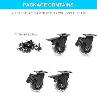 Hirate 3 Plate Caster Set of 4 with Brake, Heavy Duty Top Plate Industrial Casters Safety Dual Locking Load 600lbs Swivel Casters for Cart