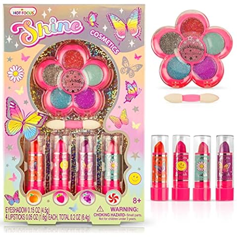 Hot Focus Toddler Makeup Kit - Girls Makeup Kit with Mood Change Lipsticks and Colorful Eyeshadow Palette - Kid-Friendly, Washable Little Girl Makeup & Pretend Play Set (Applicator Included) Cover