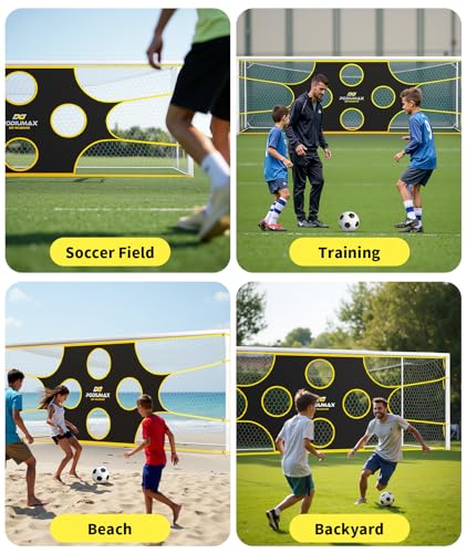 PodiuMax Soccer Goal Target Net with 10 Scoring Zones, 16x7 FT Adjustable Soccer Training Aide, Practice Shooting and Passing Accuracy, Portable Football Accessories