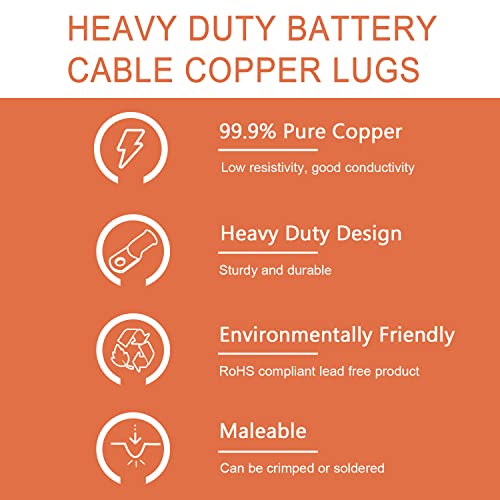 Riocan 10Pcs 2/0 Awg-3/8”(M10) Ring Terminals Battery Lugs Battery Cable Ends Heavy Duty Wire Lugs 00 Gauge Terminals Copper Lugs Battery Terminal Connectors #TOP3