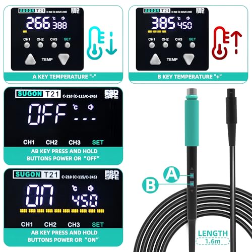Image of SUGON T21 Soldering Station Compatible Original Soldering Iron Tip 210 /245 /115 Handle Control Temperature Welding Rework Station(T21-115+3Tips)