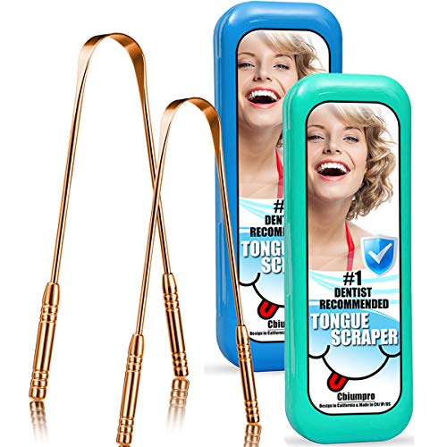 Tongue Scraper 2 Pack Professional Stainless Steel Metal Tongue Scraper Cleaner for Adults, Kids - with 2 Pack Great Carrying Box - 100% Cure Bad Breath - Built To Last