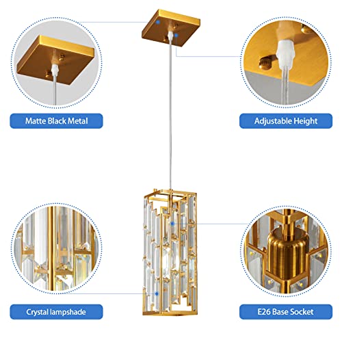 Image of Gold Pendant Lighting Modern Pendant Light, Mini Crystal Chandeliers,Adjustable Pendant Light Fixture for Kitchen Island Dinning Room Bedroom (1 Pack)