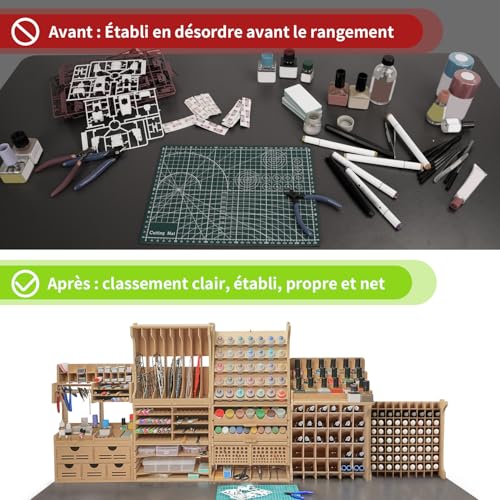 Rack d'organisation pour kit de modélisme en bois avec support pinceau et structure MDF robuste - 6