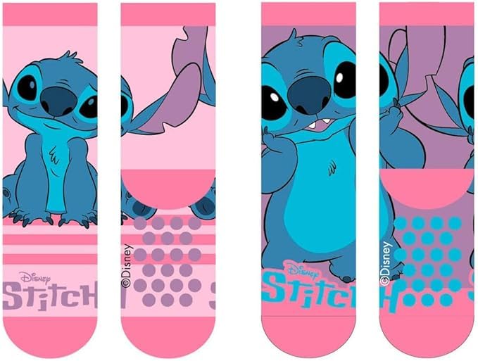 Chaussettes Antidérapantes Stitch Pour Enfants - Lot De 2, Semelle Caoutchouc, Design Officiel, Mixte, Confort Et Sécurité à La Maison