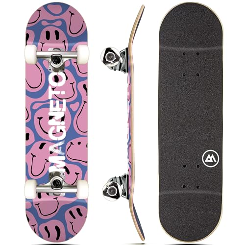 Magneto Complete Skateboard | Maple Wood | ABEC 5 Bearings | Double Kick Concave Deck | Kids Skateboard Cruiser Skateboard | Skateboards for Beginners, Teens & Adults (Free Stickers Included)