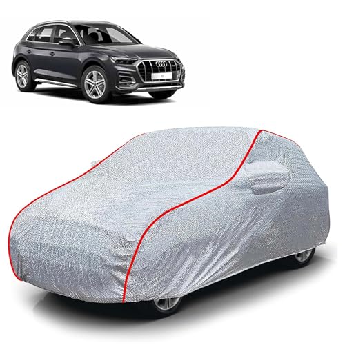 Image of Sulfar 100% Waterproof Car Body Cover Compatible with Mirror for Audi Q5 (Triple Stitched, Full Bottom Elastic, Magic Silver with Red Piping)
