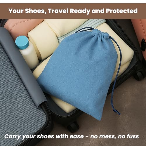Image of LFH Cotton Rich Shoe Storage Bags with Drawstring, Dustproof Breathable Reusable Organizer, Perfect For Travel, Dorm, Hotel, College, Gym, Easy to Carry, Machine Washable 8 inchx17 inch (Pack of 4) - Sky Blue