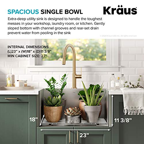 KRAUS-Standart-PRO-25-inch-Drop-In-Top-Mount-16-Gauge-Stainless-Steel-Single-Bowl-Laundry-Utility-Sink-KHT301-25L KRAUS Standart PRO 25 inch Drop In Top Mount 16 Gauge Stainless Steel Single Bowl Laundry Utility Sink KHT301 25L