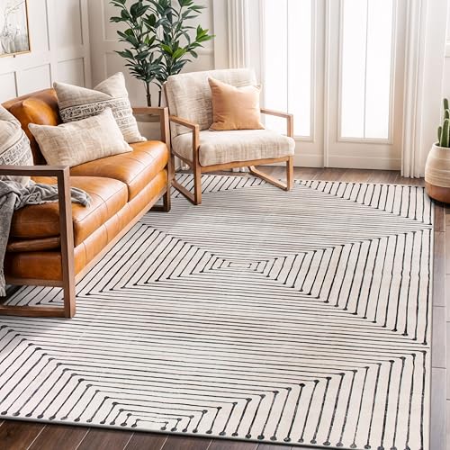 Rugshop Marbella Bohemian Stripes Washable Non Slip Area Rug 5' x 7' Beige