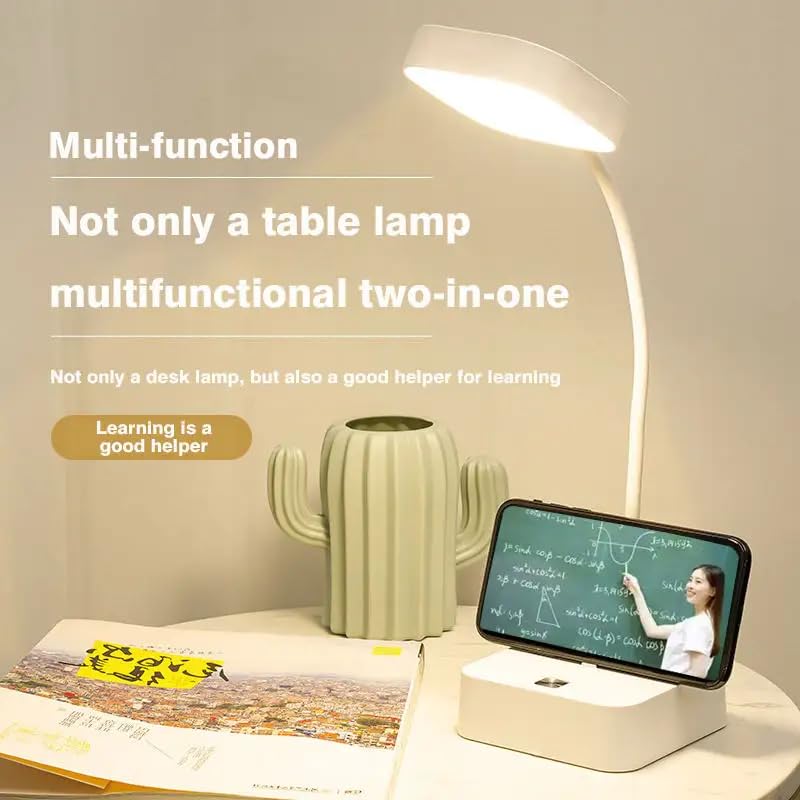 Image of Plastic 3 Colour Mode LED Table lamp Folding Neck Reading Light Rechargeable led Reading Light Study Lamp for Students, Night Light for Study Room 1pc (Square Desk Lamp), White