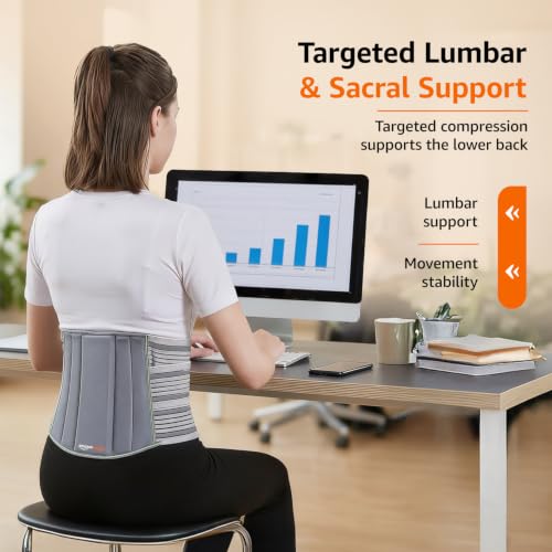 Image of Amazon Basics Lumbar Sacral Belt | Adjustable Back Support for Lower Back Pain & Muscle Spasms | Breathable Compression for Lifting, Sitting & Daily Use | Men & Women | Medium