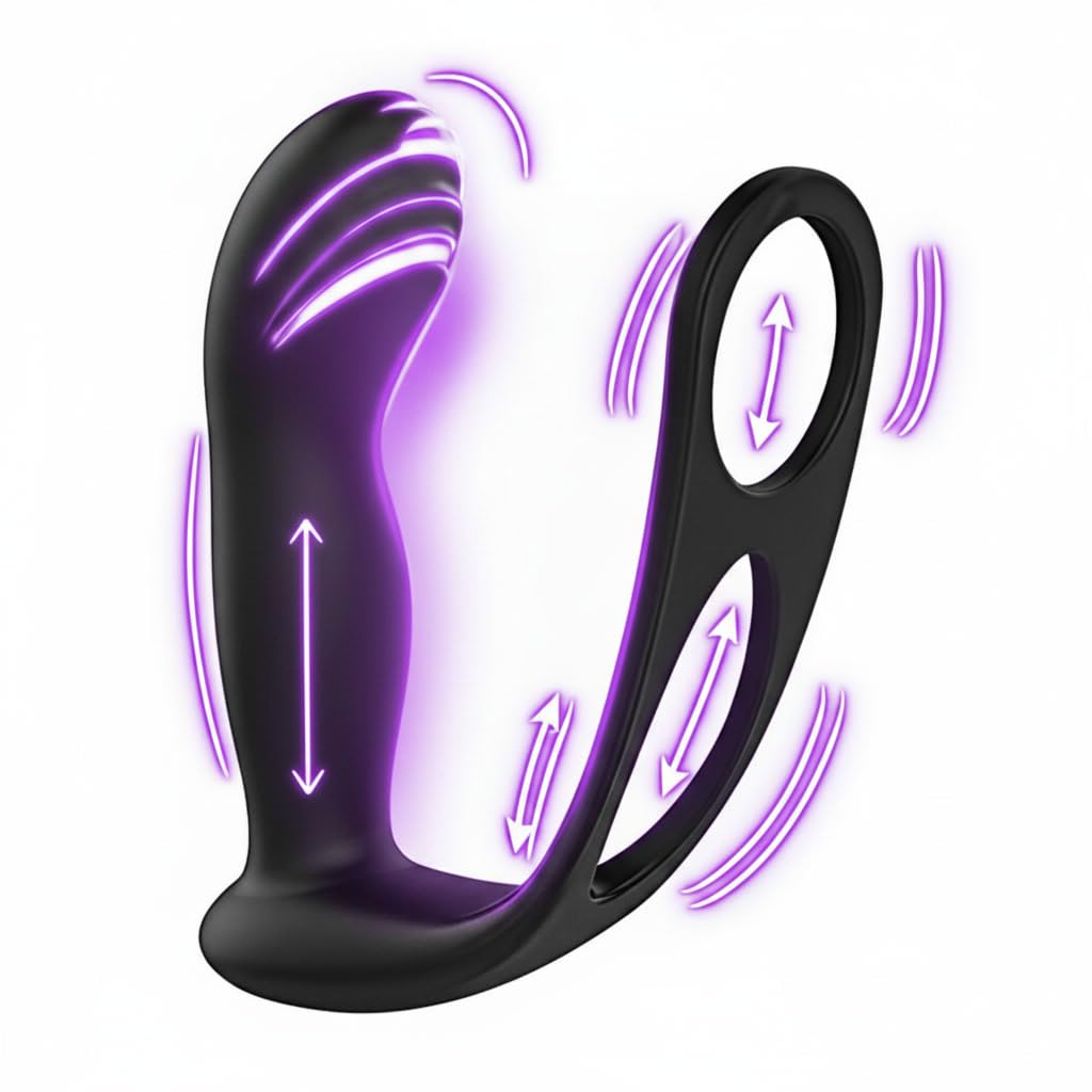 Vibrador Próstata Masculino Dildo Estimulación Próstata con Anillo para Pene 9 Modos de Vibración y Empuje Plug Anal Juguete Sexual para Hombres Control por APP Bluetooth