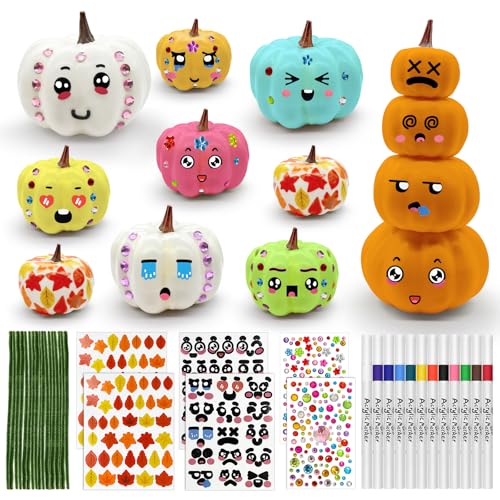 Cinrobiye 24 Set Fall Pumpkins Painting Crafts Kit,White Foam Pumpkins Craft Thanksgiving Pumpkin Kits Bulk for Halloween Thanksgiving Party Favors Classroom Activity DIY Projects Holiday Décor