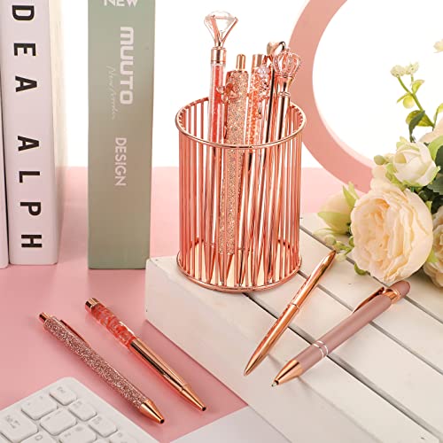 Image of Janmini Metal Ballpoint Pens Cute Diamond Pattern Journal Pens Black Ink Retractable Glitter Pens for Women School Wedding Office Home 9 Pack (Rose Gold)
