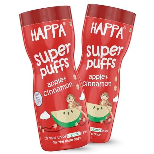 Image of Happa Organic Multigrain Melts Teething Super Puffs (Healthy Organic Snack for Little One, 8 Months+) Apple & Cinnamon (Pack of 2)