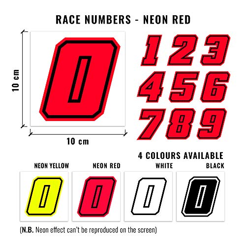 4R Quattroerre.it 13397 Racing Number 7 Moto GP, Neon Red, 10 x 9,5 cm