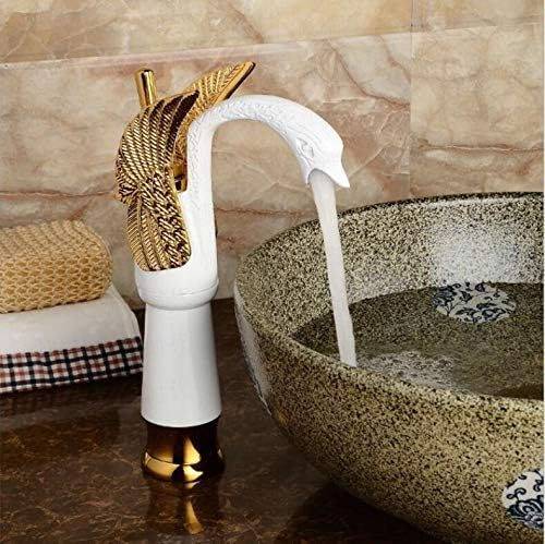 B Backline Brass Swan Shape Bathroom Sink Wash Basin Mixer Tap Single Handle Hot & Cold Waterfall Lavatory Sink Faucet for Living Room & Bathroom (White Gold Tap Long) (B0D6WG9FYR) Amazon Price History, Amazon Price Tracker