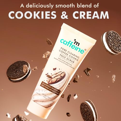 Image of mCaffeine Pore Clearing Coffee & Cookie Face Scrub | Remove Blackheads, Detan & Exfoliate Dead Skin | 4.5% Exfoliants - Walnuts, Coffee, Charcoal, Clay | Glowing Skin Face Scrub for Women & Men - 100g