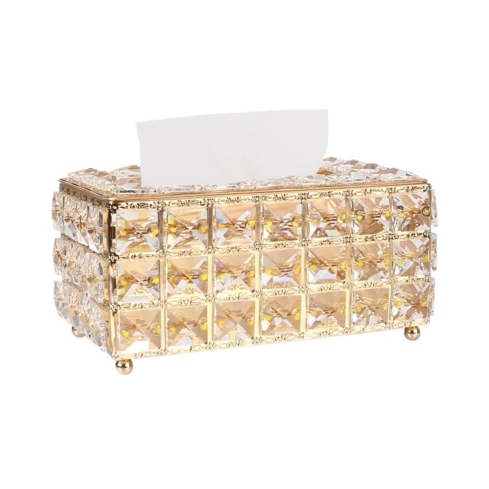 Aimanqi Gold Bedroom Office Hotel Cafe Coffee Square Crystal Cube Napkin Dispenser European-Style Bar Napkin Box Tissue Box(Gold)