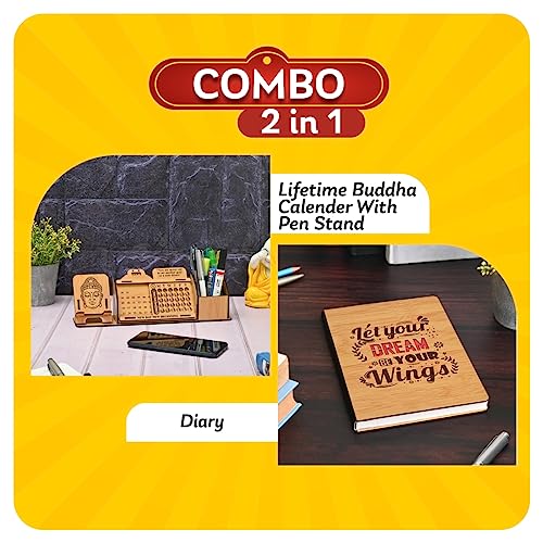 Image of GKD Desk Calendar Lifetime & Wooden Diary Infinite Perpetual Wooden Table Calendar & Diary Best For Office Stationery Items & Desk Organizer (Bamboo Eco Friendly) (Combo)