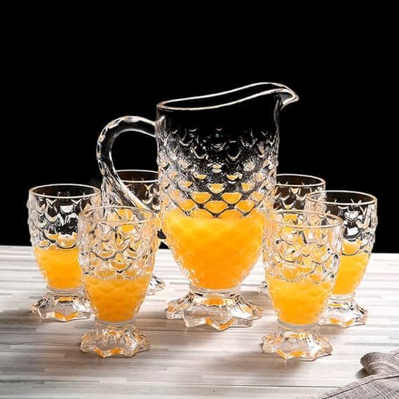 Image of Premium Water and Juice Glasses and Jug Set Combo [6 Piece Glass 280ML & 1 Piece Jug 2 Liter] Transparent Pitcher Set for Dining Table, Home & Restaurant,Party (MTS - 21)