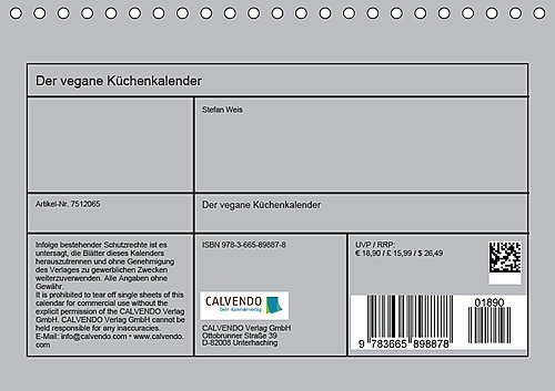 Der vegane Küchenkalender (Tischkalender 2018 DIN A5 quer): Foodfotografie für die fleischlose Küche (Monatskalender, 14 Seiten ) (CALVENDO Lifestyle) [Kalender] [Apr 01, 2017] Weis, Stefan