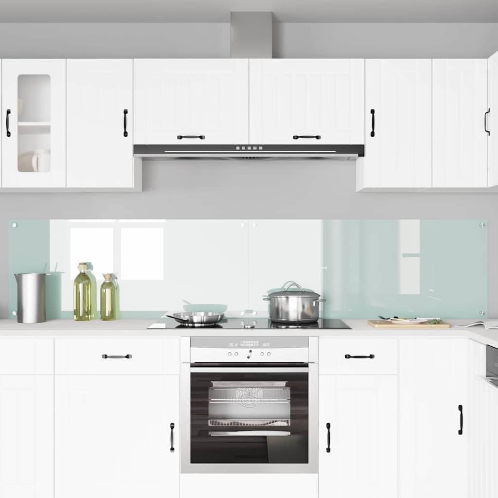 Küchenrückwand 2 Stück Weiß Gehärtetes Glas 120 x 50 cm Hitzebeständig mit 4 vorgebohrten Löchern Modernes Küchenzubehör für Kochen Backen und Haushaltsorganisation