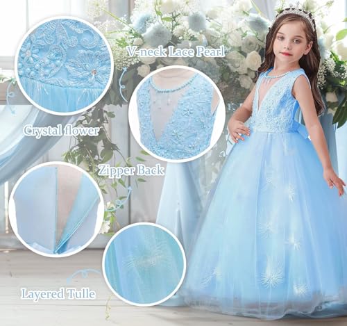 V-Neck Flower Girl Dress Lace Maxi Dress Girls Formal Wedding Tulle Dresses for Pageant Prom Ball Gown3