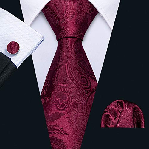 Image of Barry.Wang Paisley Tie Fashion Set Hanky Cufflinks Neckties for Men Woven Silk