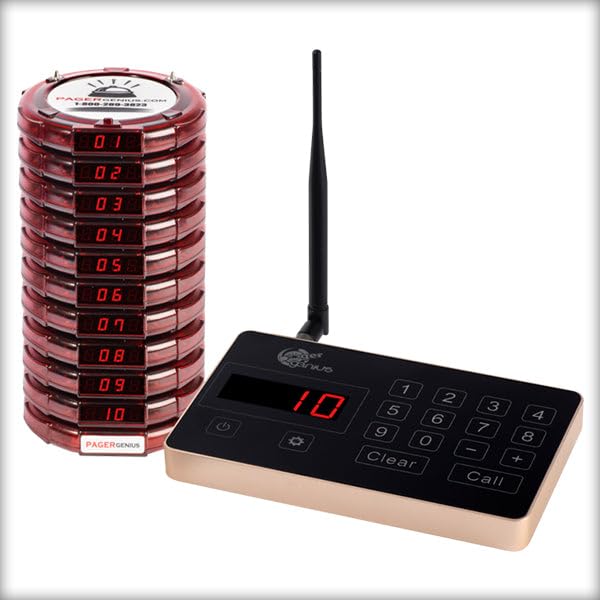 Complete 10 Restaurant Wireless Pager System *10 Table Guest Pagers/Buzzers - Zero Monthly Fees with USA Customer Support and Warranty - Page Smart