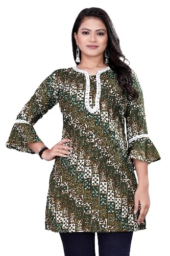 shree aksharam trends Aksharam Trends Presents Printed Rayon Fabric Tunic with Lace Boarder Pattern (AK-1330 R Tunic Lace Boarder Green M)-picture-12